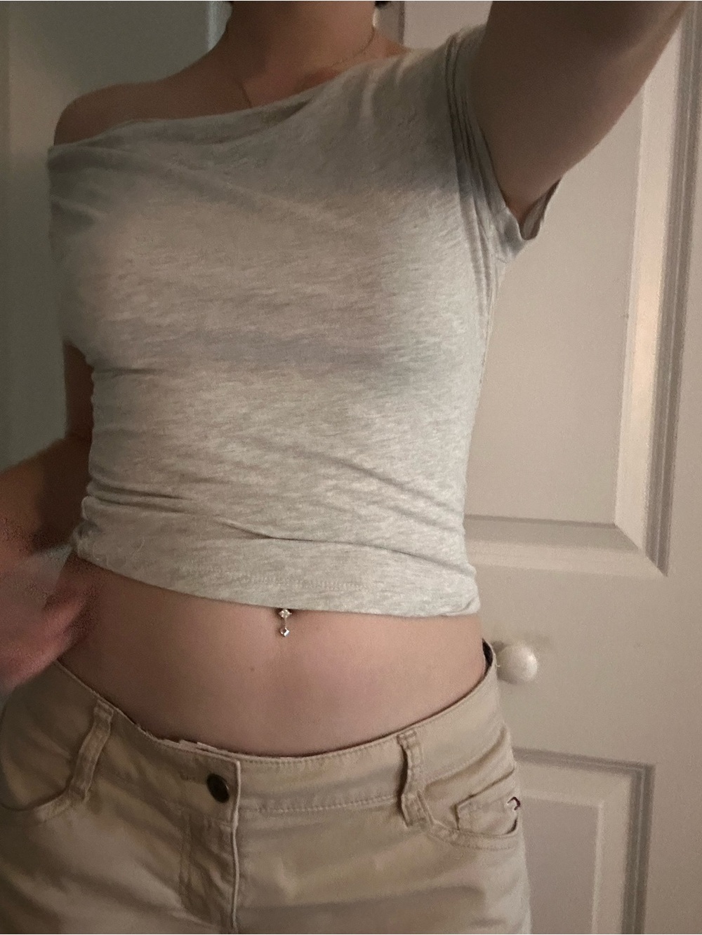 silence + noise Light Gray One-Shoulder Crop Top